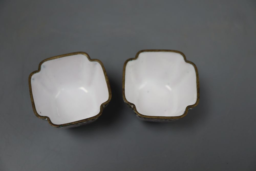 Two Canton enamel tea bowls, 19th century, height 3.5cm